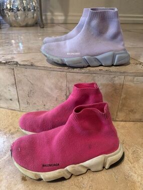 2 pairs Balenciaga Kids Sock Sneakers in Hot Pink and Lavender
